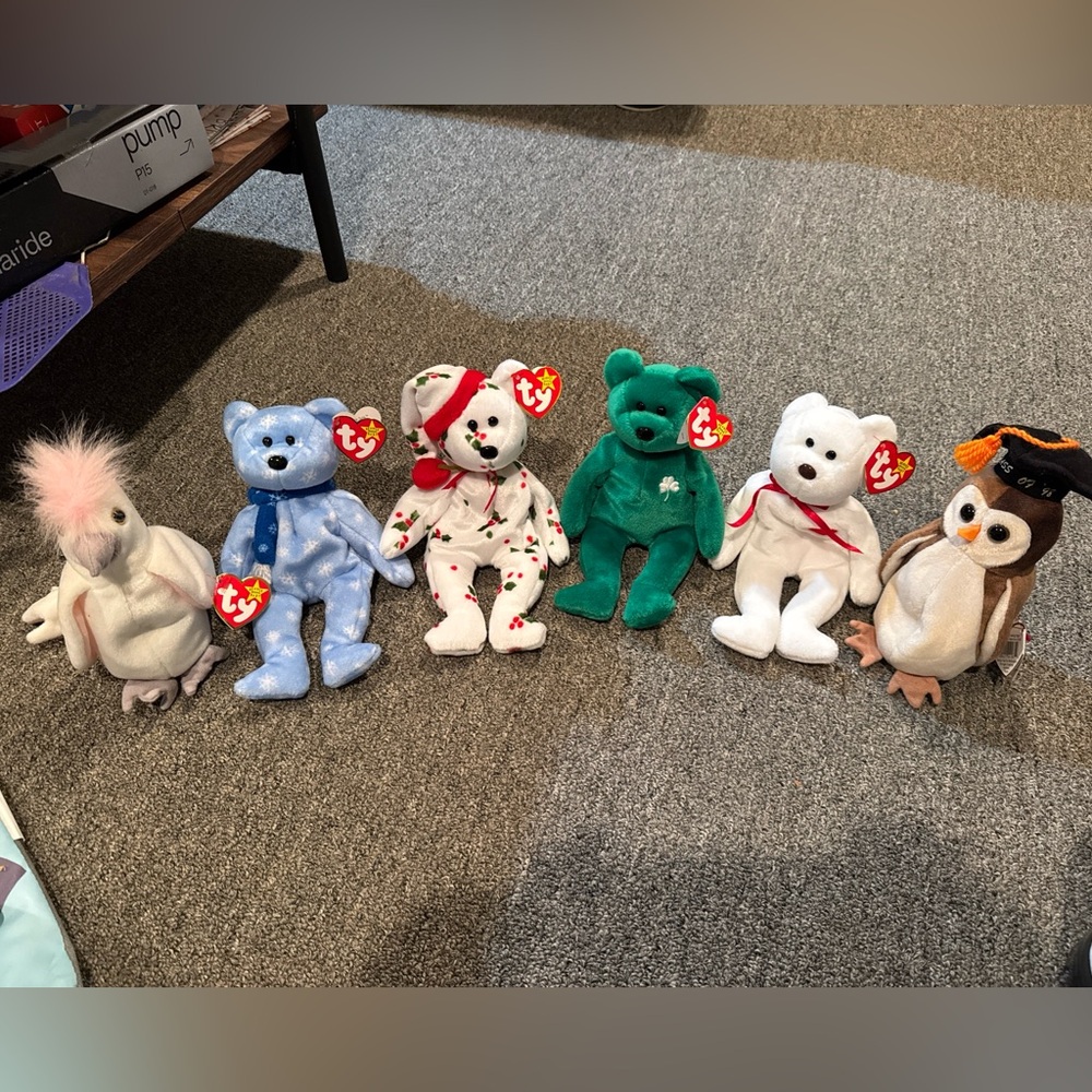 Ty Beanie Babies Plush Set - Blue, White, Green, Brown